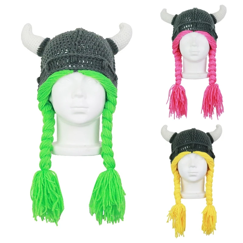 

Children Ox Horn Hat Outdoor Acrylic Fibres Windproof for Children Keep Warming Protect Ear Dropship