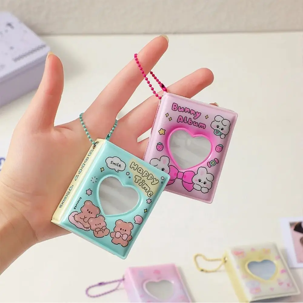 New 2 Inch Mini Photo Album Love Heart Hollow Photo Card Holder With Keychain PVC Name Card Book