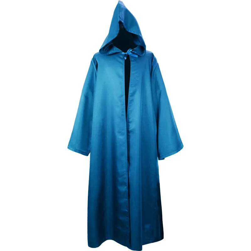 Long Shirt Hooded Black Robe Costume Halloween Cloak Cosplay Costume Wizard Tunic Hooded Robe Adults and Children