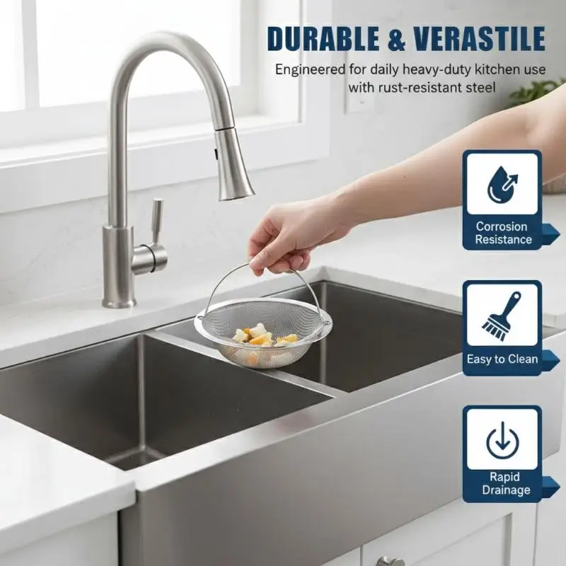 1pcs Stainless Steel Kitchen Sink Filter Kitchen Garbage Food Residue Dishsink Filter With Handle Metal Sink Strainer