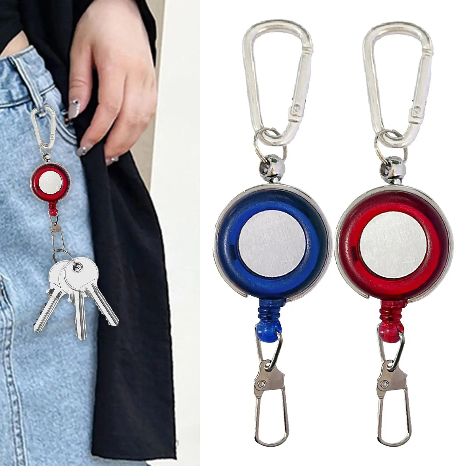 Retractable Keychain Belt Clip Heavy Duty with Cable Carabiner Clip Lanyard