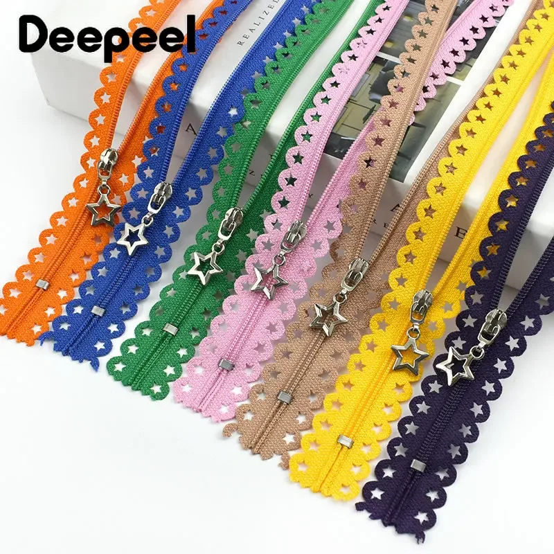 10Pcs 3# 25cm Nylon Zipper Close-End Star Zip Pull Decorative Colored Zippers Repair Bag Purse Clothes Crafts Sewing Accessories