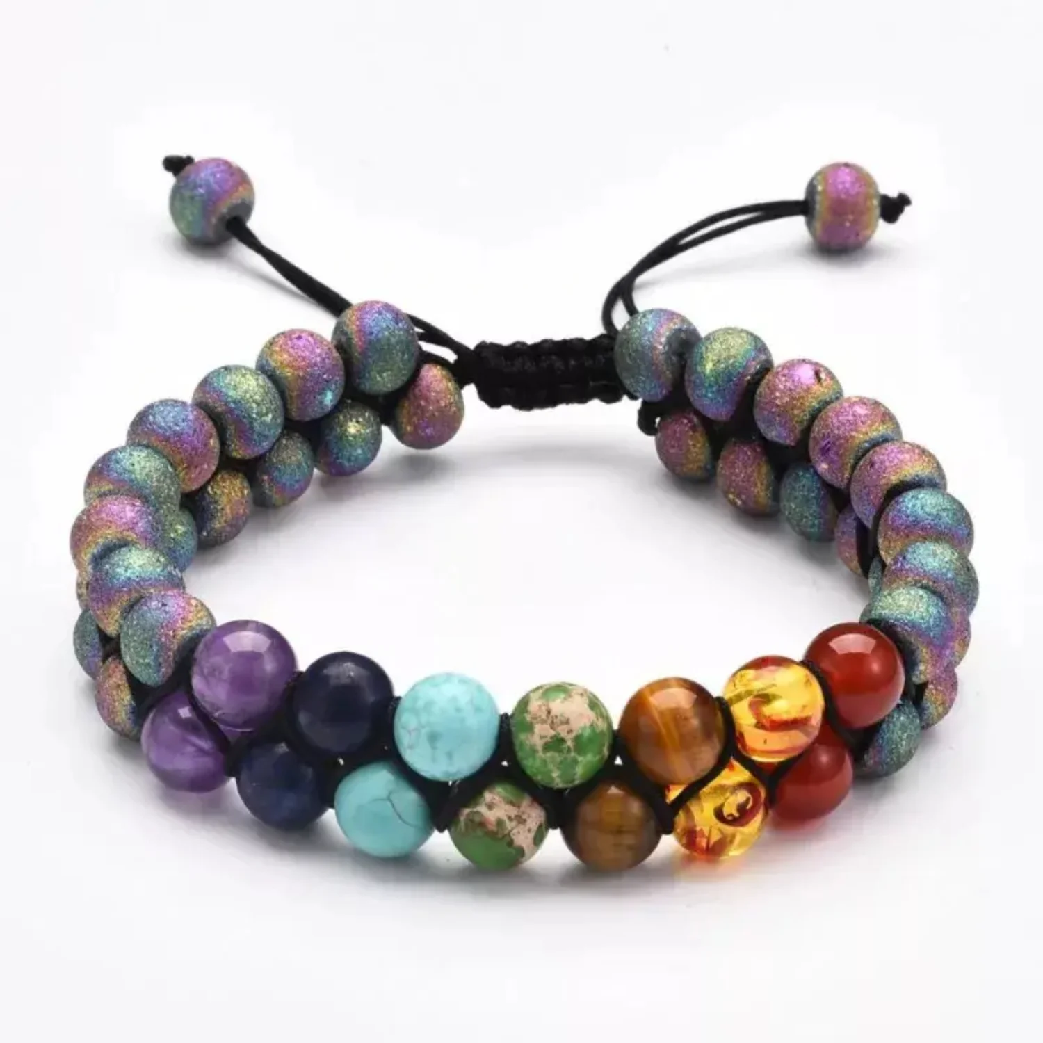 Pulsera hecha a mano de energía de Yoga trenzada doble de piedra de 8mm, hecha a mano para Vibes positivos en la esterilla