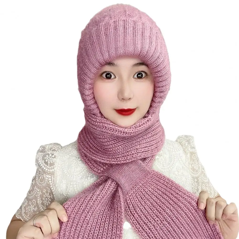 Lady Winter Cap Winter Knitted Balaclava Combo Soft Warm Windproof Headwear for Ladies Hat Scarf Neck Wrap Ladies Knitted Hat