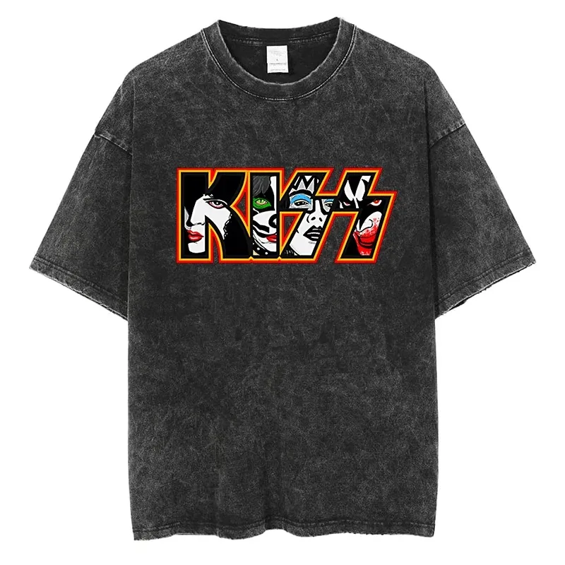 KISS Rock Band Graphic T-shirt Gothic Fashion High Street Men Women Oversized Streetwear Quality Cotton Vintage Short Sleeve Tee