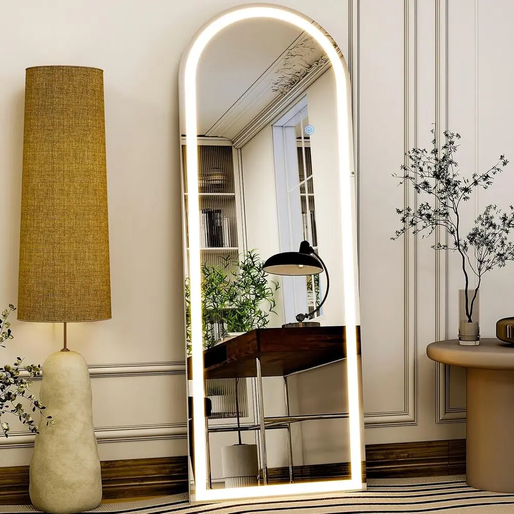 

20"x56" Arched LED ull Length Mirror with Lights – Wall Mounted or Standing ull Body Mirror or Bedroom/Cloakroom – Dimmable with