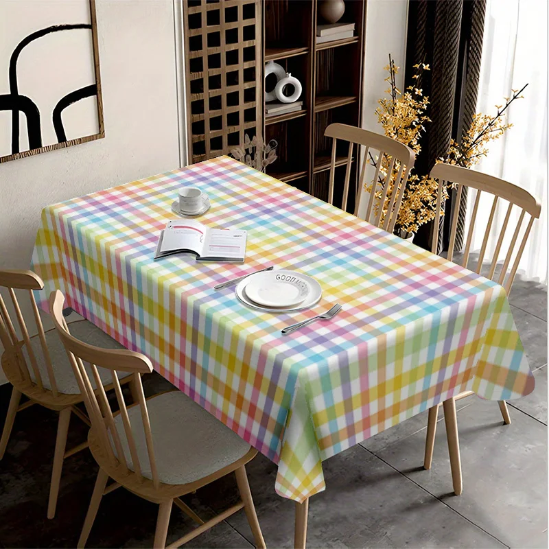 A Soft And Stylish 1pc Colorful Checkered Tablecloth That Is Machine Washable And Easy to Clean, Suitable for Dining Tables, Cof