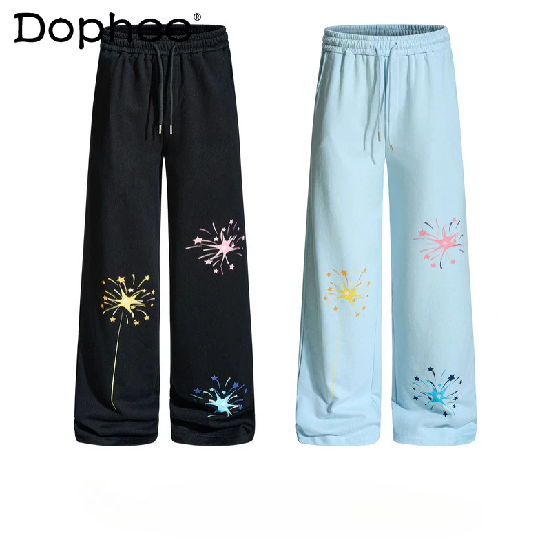 

Fashion American Style High Street Printed Loose Versatile Sweatpants Men 2025 Autumn New Oversize Straight Comfort Long Pants