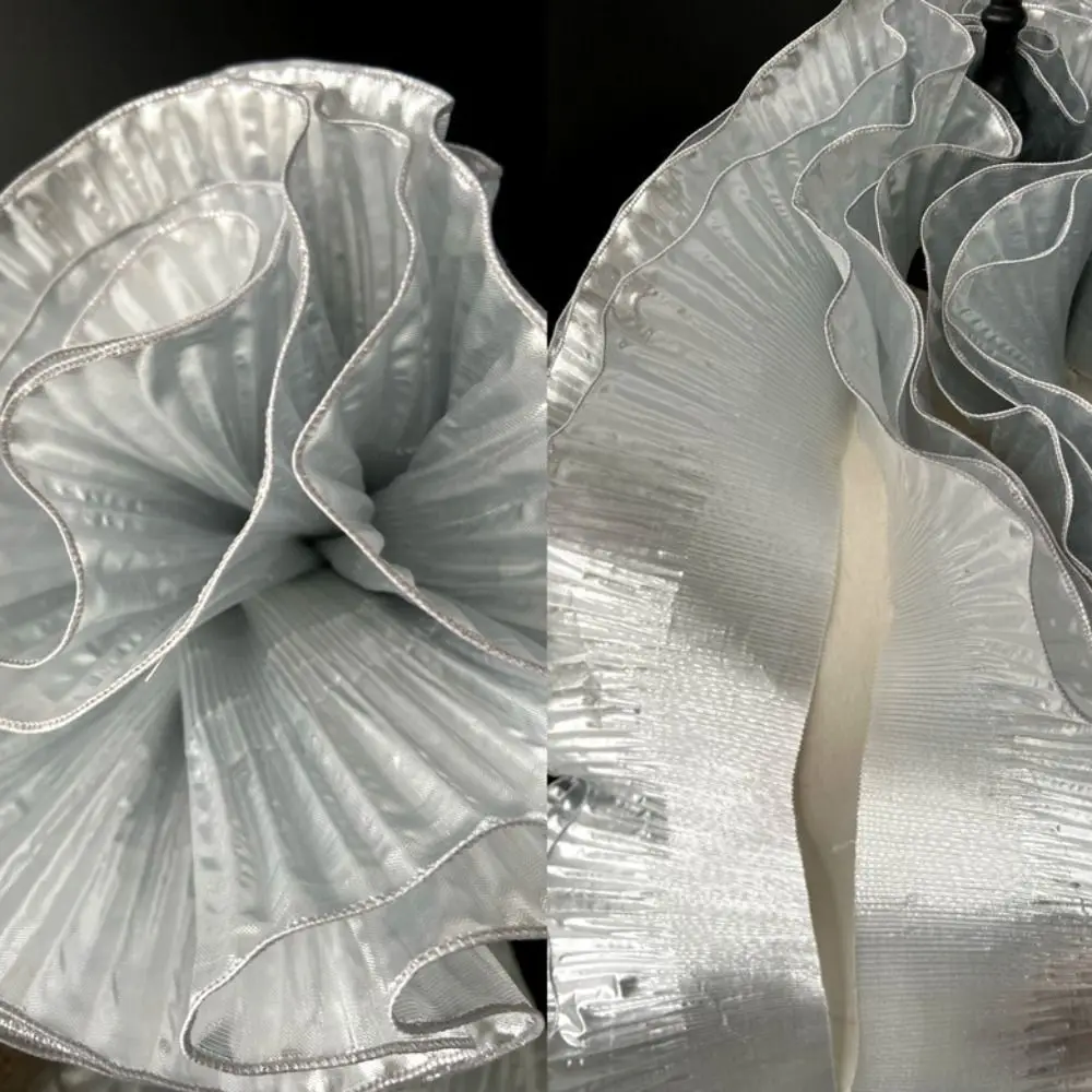Metallic Lustrous Big Wave Lace Fabric 1 Yard 15cm Wide Pleat Mesh Organza Ruffle Dress Accessories Fashion