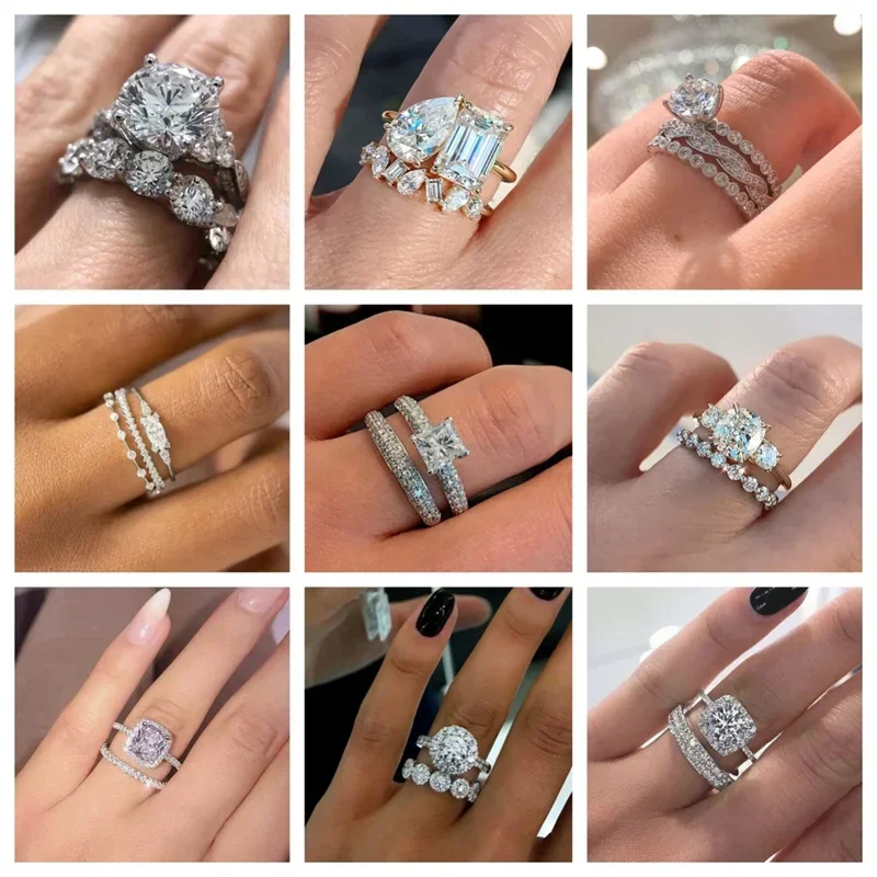 2024 New Fashion Set Ring Women's Heart/Square/Oval Cubic Zirconia Wedding Party Elegance High End Jewelry