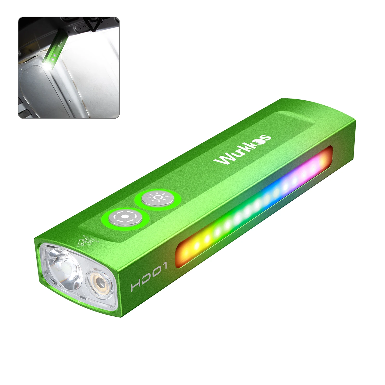 Torcia Wurkkos HD01 Torcia ricaricabile a LED ad alta potenza da 1200LM Fascio verde Luci bianche Proiettore RGB laterale Lampada magnetica EDC