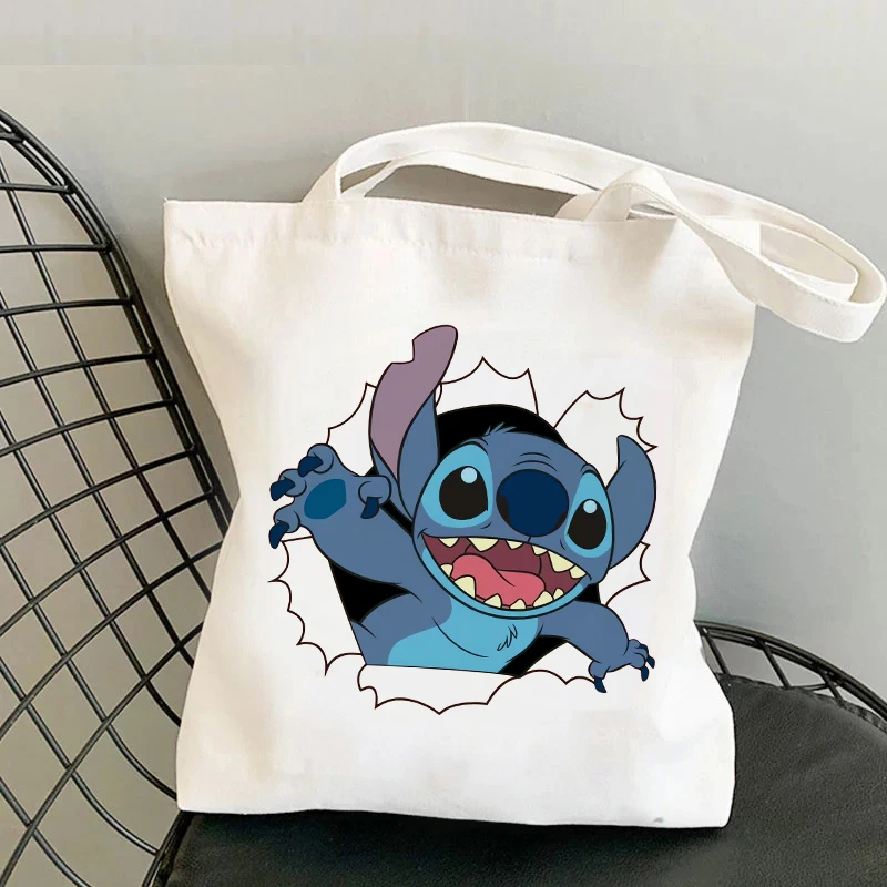 Kawaii Stitch Canvas Bags Disney Shoulder Bag Fashion Tote Bags Cartoon Printed Tote Bag Large Capacity Handbag Shopping Bags