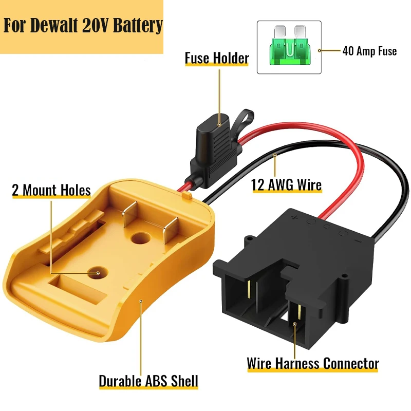 For Dewalt 18V/20V Max Battery Adapters Dock Power DIY Battery Converter Connector 12 AWG For Fisher-Price Parts Replacement