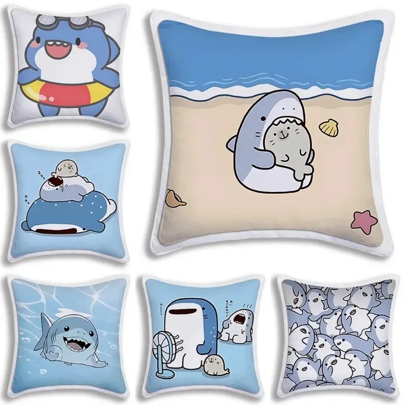 Cartoon Cute Shark Pattern Pillowcase Square Car Sofa Office Cushion Pillowcase