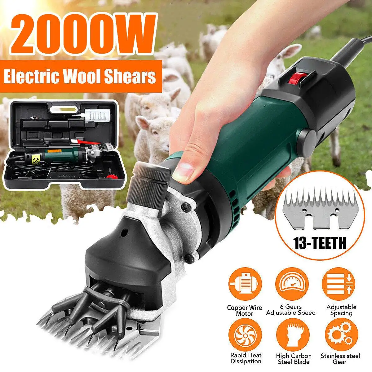 2500W 6 speed 13 teeth Electric Sheep Pet Hair Clipper Shearing Kit Shear Wool Cut Goat Pet Animal Shearing Supplies Farm Cut