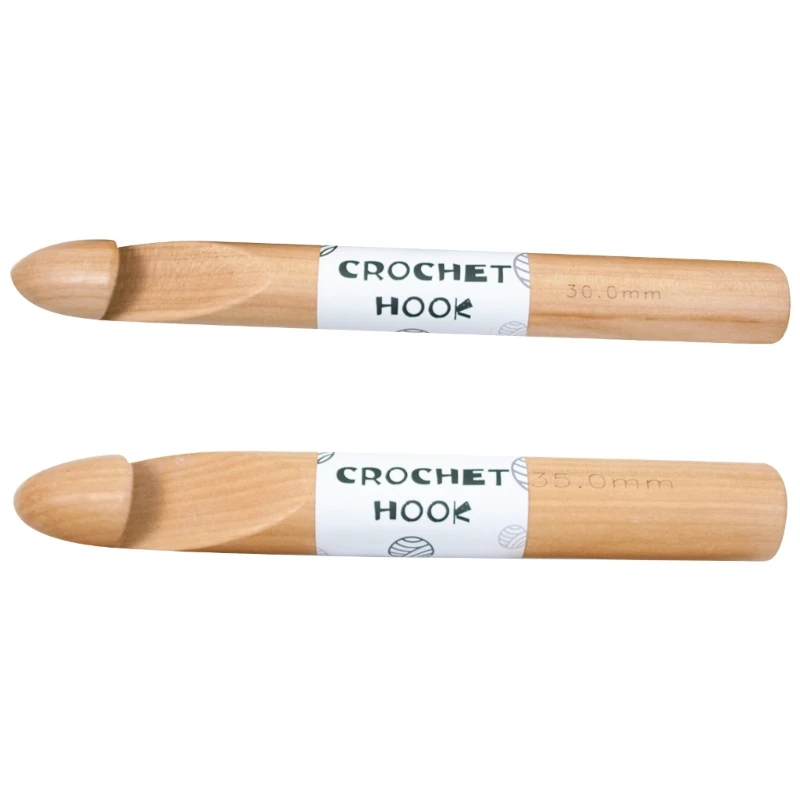 Beech Wood Crochet Hook 30mm 35mm Thick Wood Crochet Needle Single Point Crochet Needle for Weaving DIY Craft