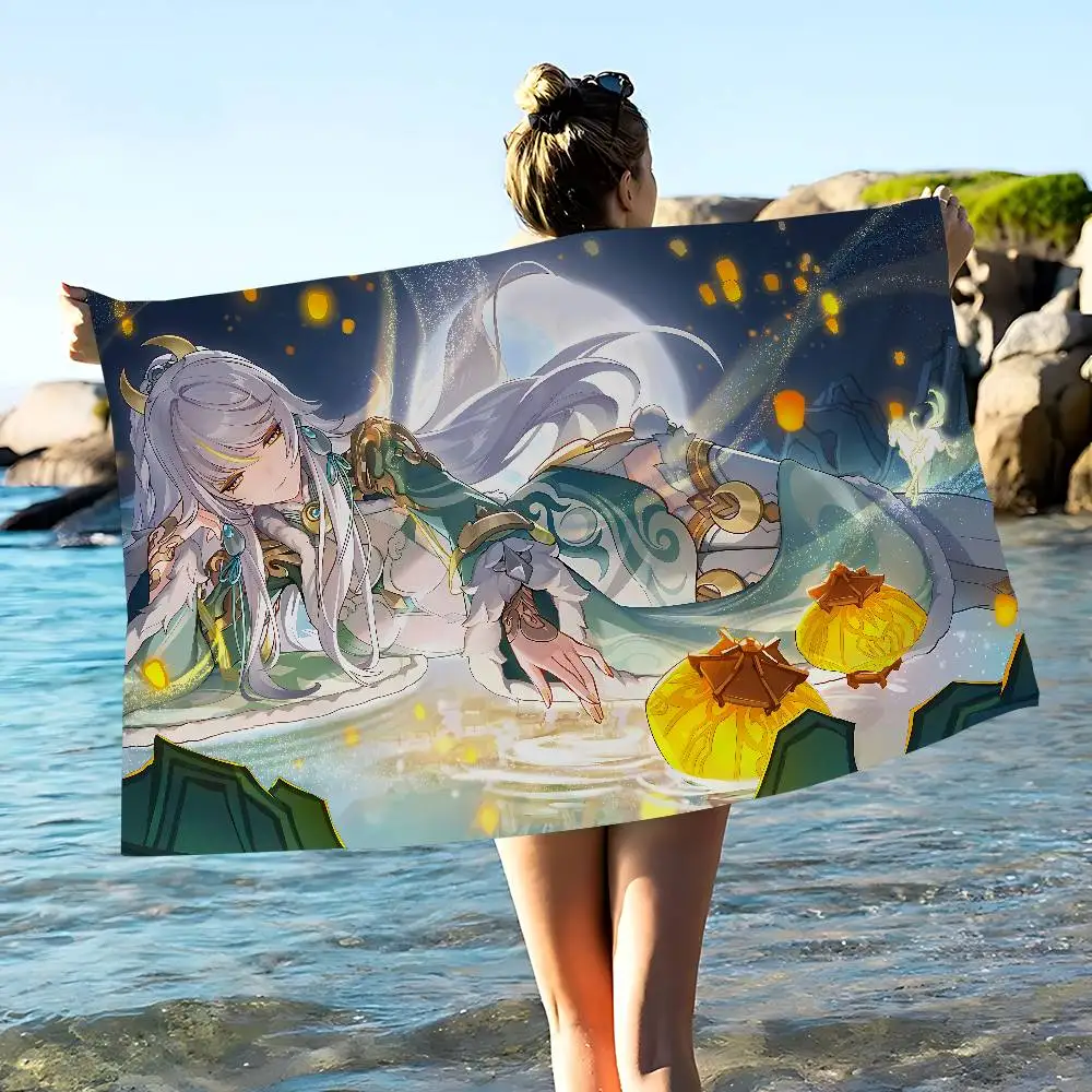 Genshin Impact game Bath Towel Microfiber Soft Water Absorbing Breathable For Girl Kids Decorative Cartoon Beach Towel