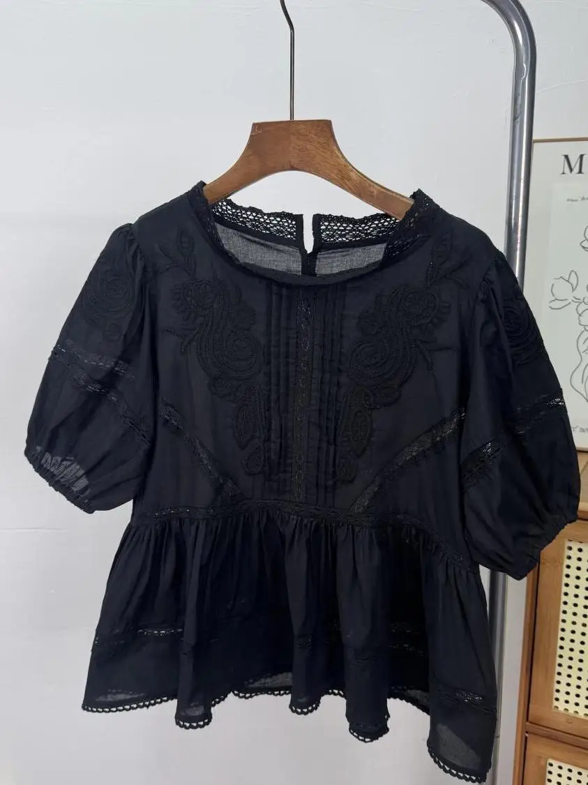 WMXZ Estate Nuovo rotondo Ne Donna Dolce E Piccante Sle Allentato Scava fuori Pizzo Ricamo ort Sve Bianco irt Casual Sle