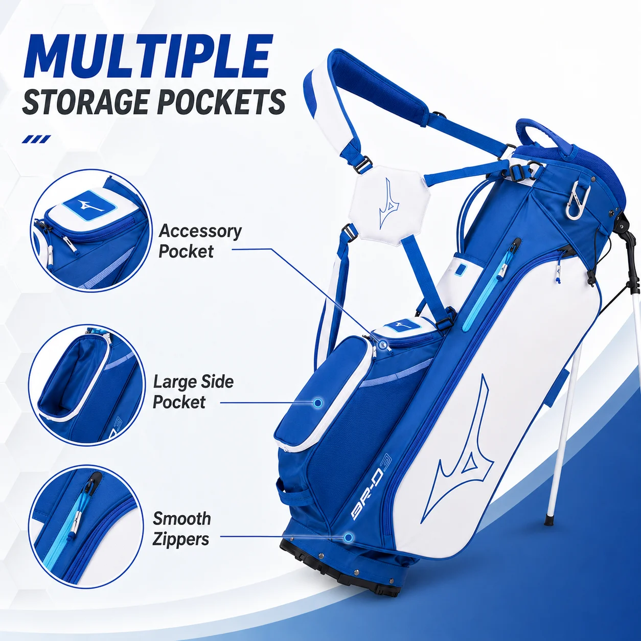 Mizuno BR-D3 Premium Golf Stand Bag Men Lightweight Course Walking Carry Bag Dual Shoulder Strap Club Organizer 5LJC2421 - view 3