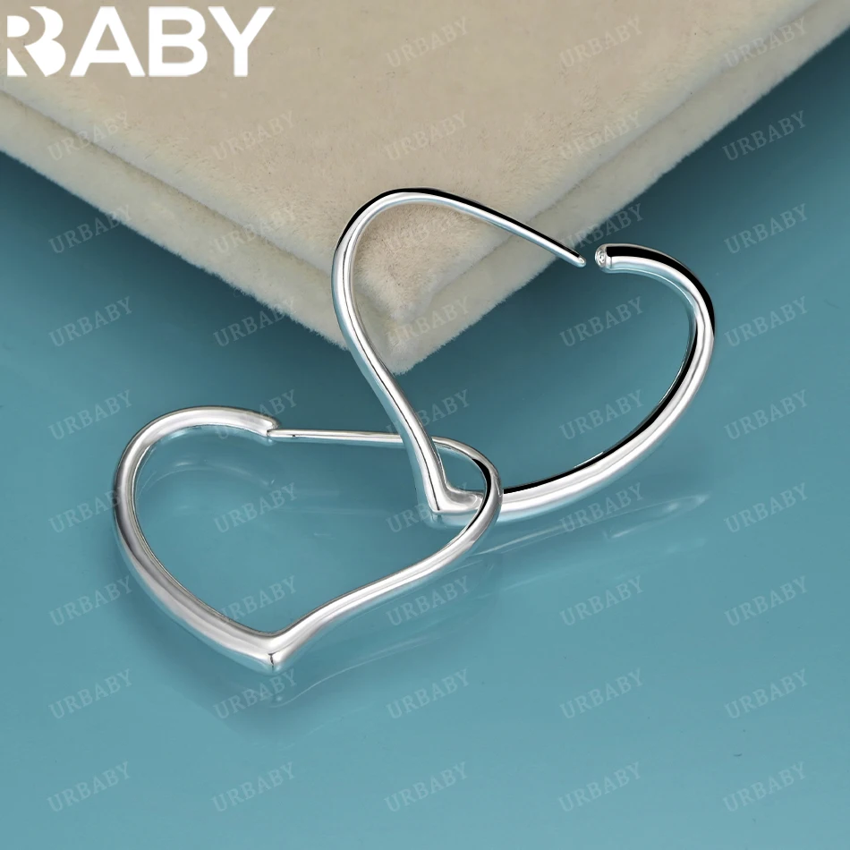 

URBABY 925 Sterling Silver Glossy Heart Hoop Earrings For Women Fashion Classic Charm Jewelry Wedding Accessories