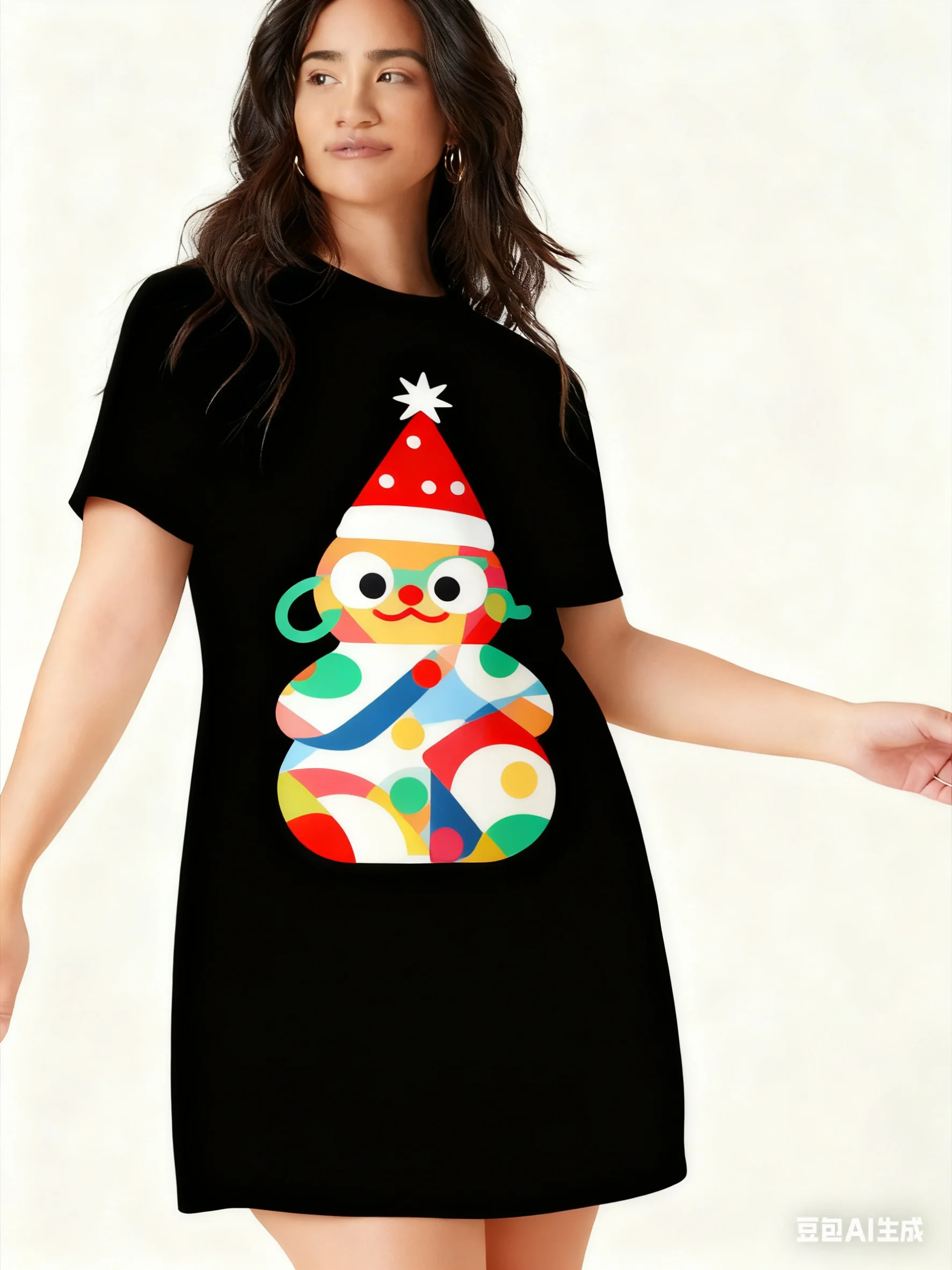 

Ladies' Knee Length Skirt, Fashionable Christmas Design, Printed Slim Fit Dress, Casual Round Neck Dress, Spring and Summer