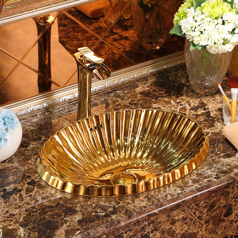 Tuhao Jin Tai Shang Pan Toilet Creative Wash Basin Oval Gold Wash Basin Art Basin