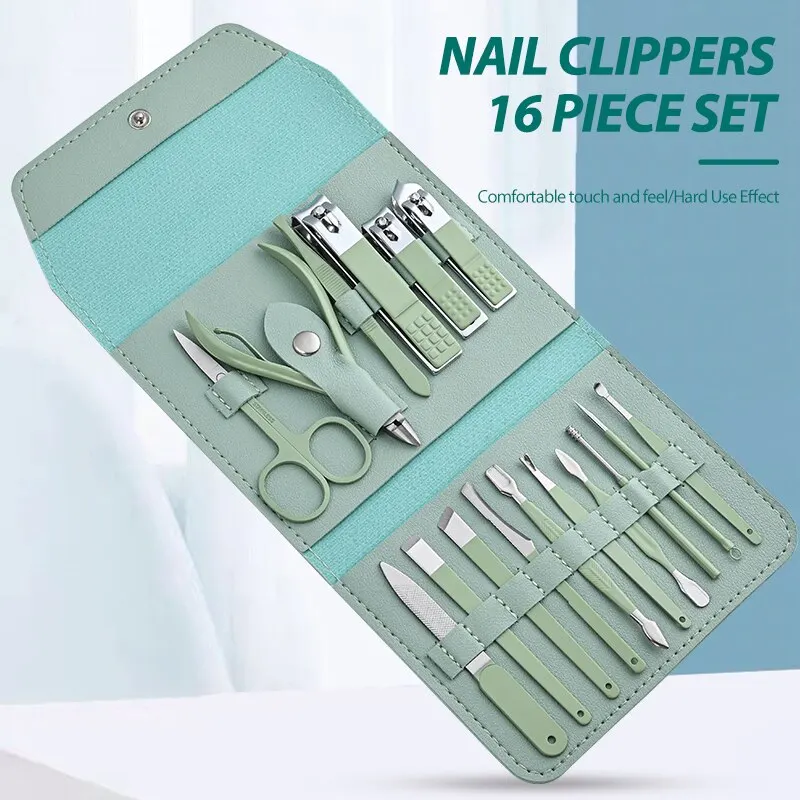 16pcs Nail Cutter Set Stainless Steel Nail Clippers Set With Folding Bag Manicure Cutter Kits Scissors Beauty Tool