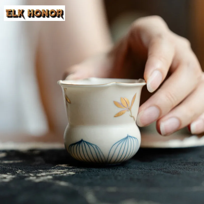 

45ml Hand-painted Orchid Flower Teacup Japanese Tea Bowl Mug Tea-tasting Meditation Cup Chazhan Master Cups Chinese Tea Set Gift