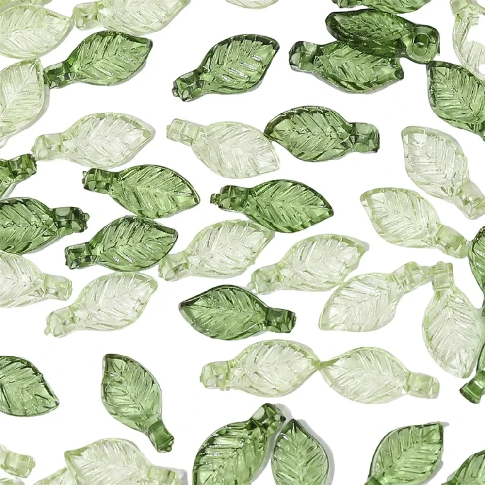 Leaf Shape Green Transparent Leaf Shape Beads Acrylic Beads Transparent Green Acrylic Leaf Beads Green Charm