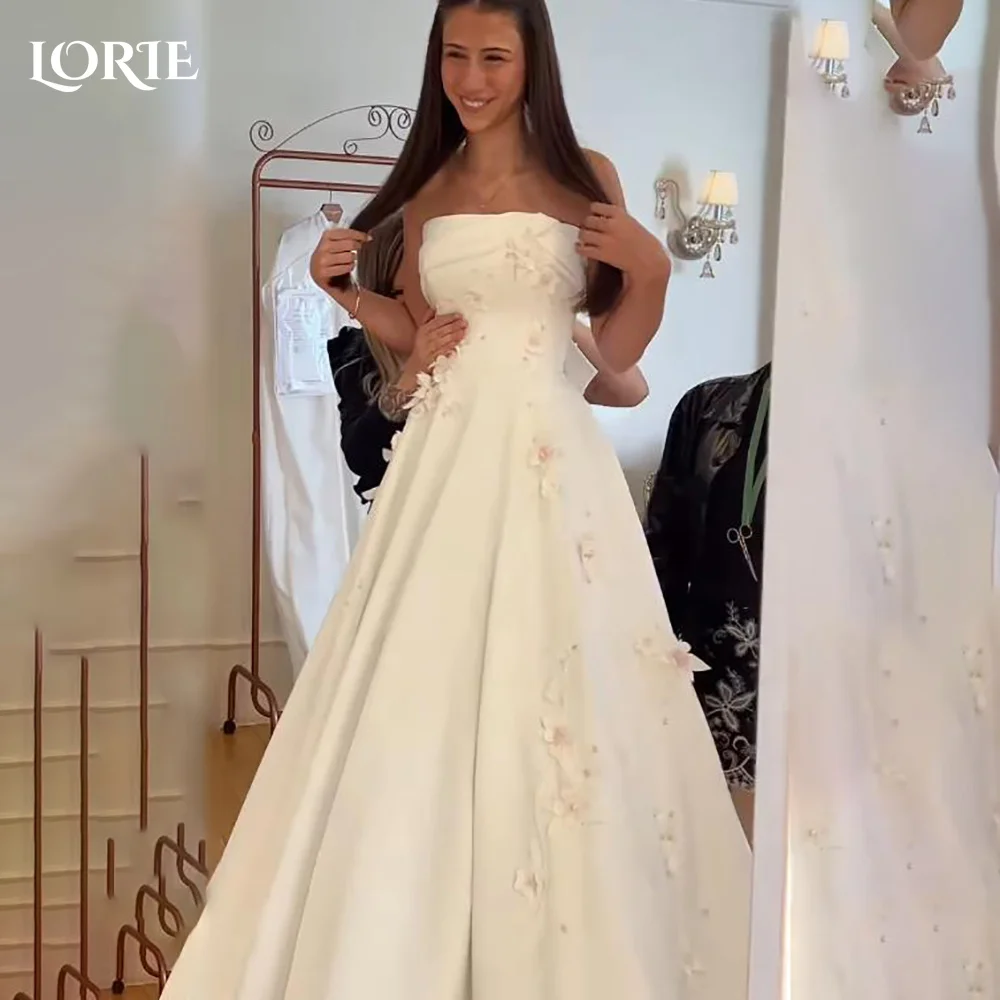

LORIE Strapless 3D Flower Wedding Dresses Sweetheat Satin Bride Gown Backless Princess Bridal Gown vestidos de novia Customized