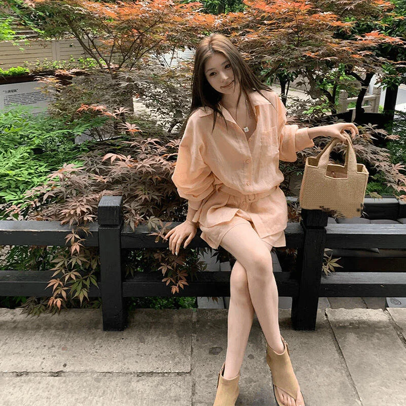 New 2026 Fashion Best-Selling Gentle Suit Temperament Loose Long-Sleeved Shirt High-Waisted Shorts Women's Summer New Style Ins