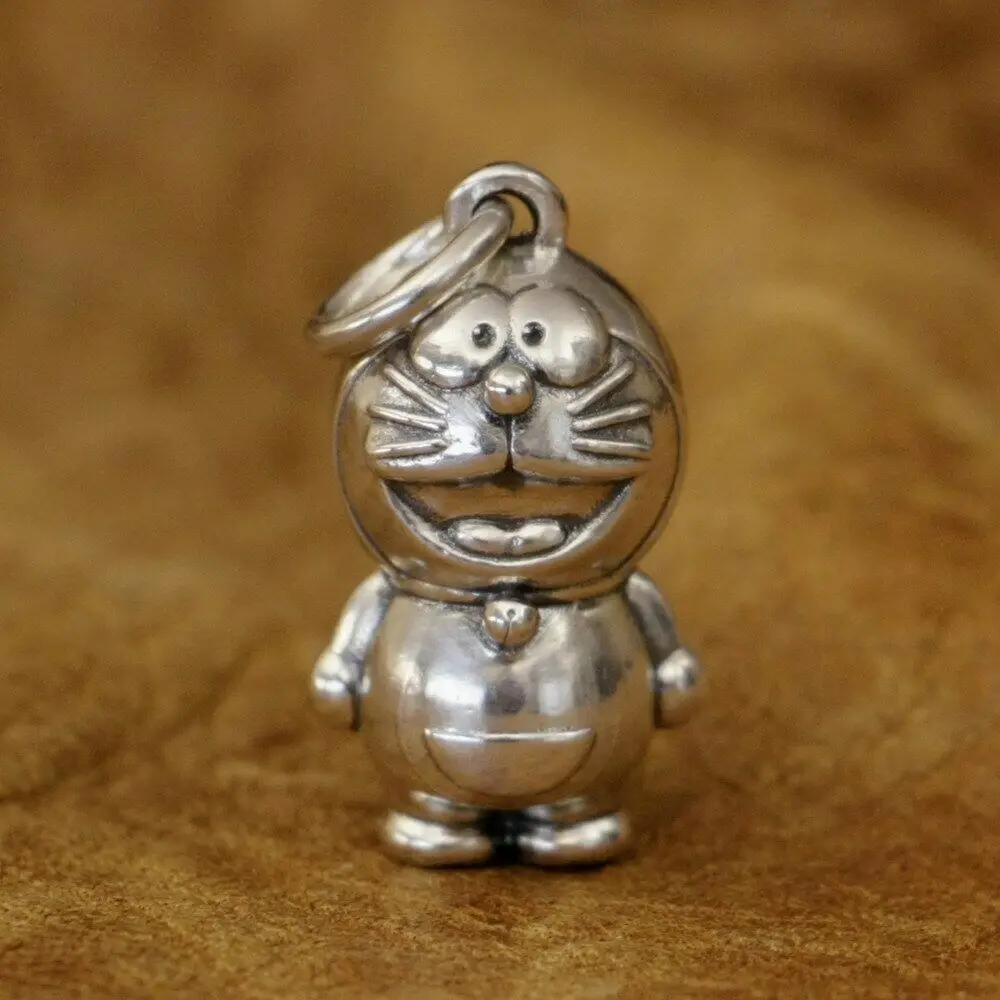 

LINSION 925 Sterling Silver Cute Cartoon Cat Pendant Charms Lovely Machine Cat TA328