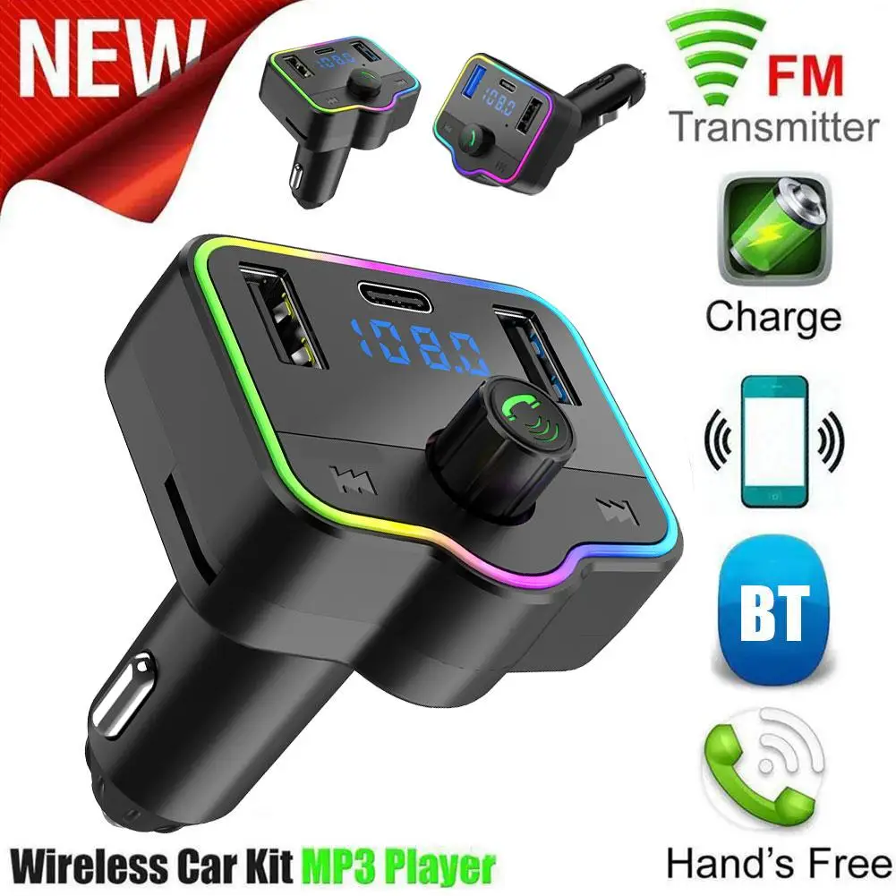 

Bluetooth 5.0 Car Wireless FM Transmitter Adapter 2USB MP3 Audio Fast Modulator Charger Receiver Charger Handsfree Player P F6G9