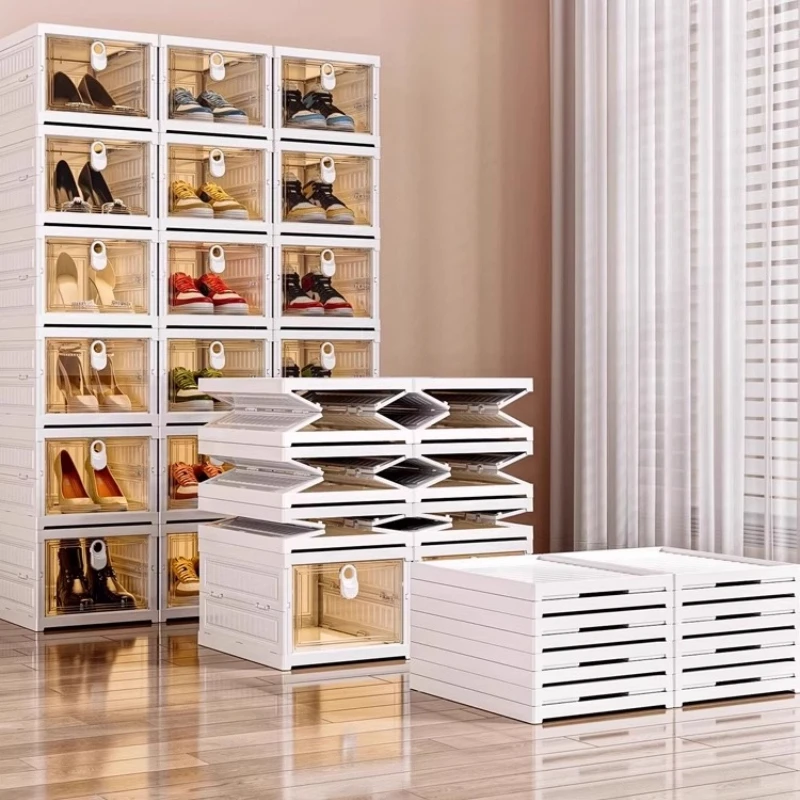 

Shoe box storage Transparent folding integrated plastic shoe cabinet storage saves space