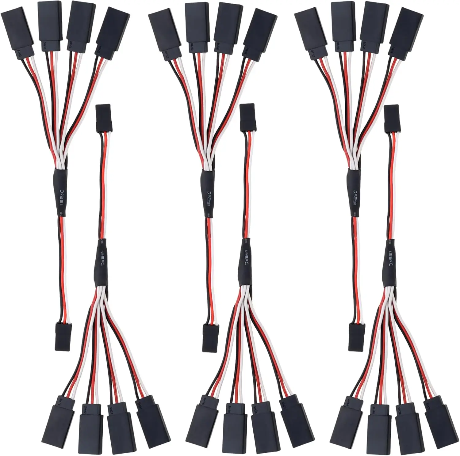 

6Pcs 3 Pin JST Plug Splitters Servo Cord Wire, 15cm Male to 4 Female Y Harness Connector Servo Extension Cable Fit for Futaba JR