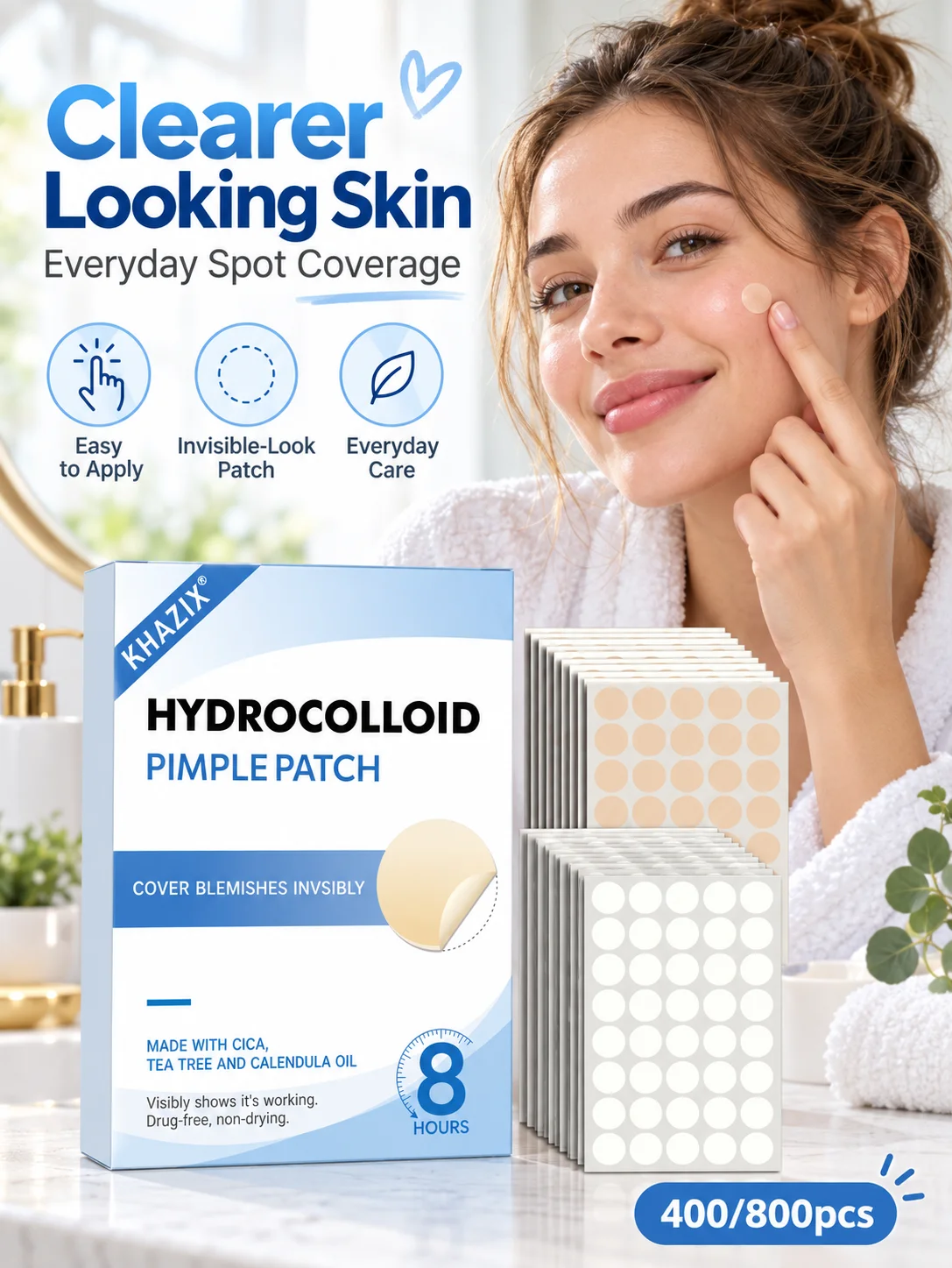 Acne patches, hydrogel acne concealer patches, daily facial care patches, blemish concealment