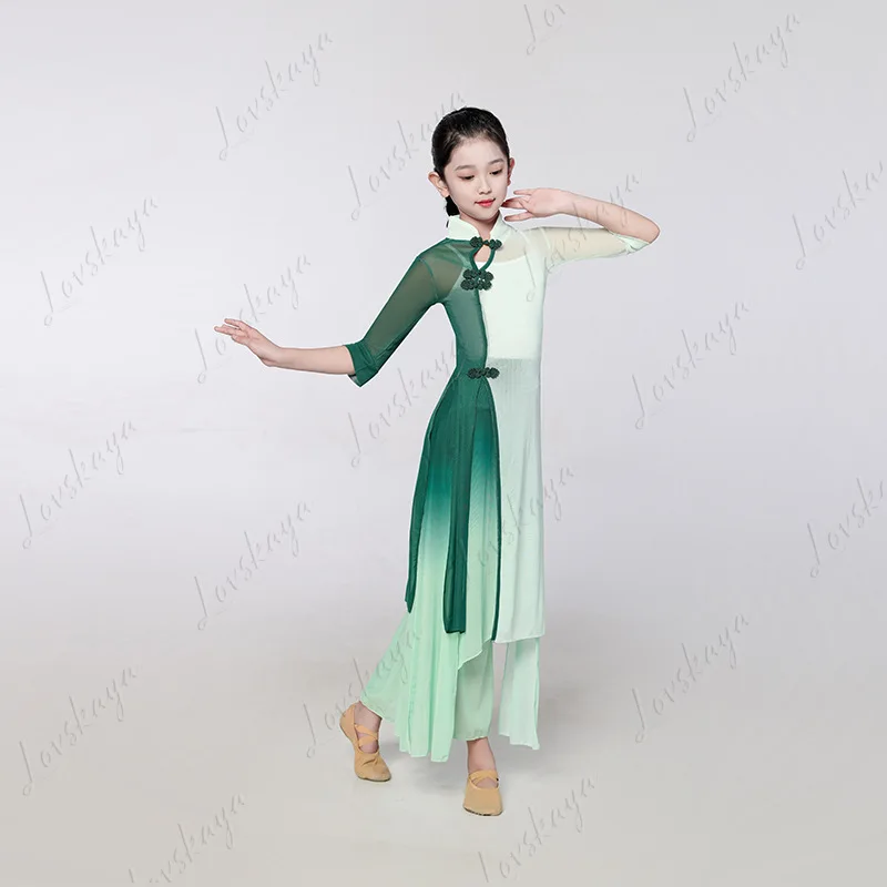 بدلة تدريب تنورة الرقص الكلاسيكية للأطفال، ملابس رقص نسائية أنيقة على الطراز الصيني، شاش حديث، تغيير تدريجي
