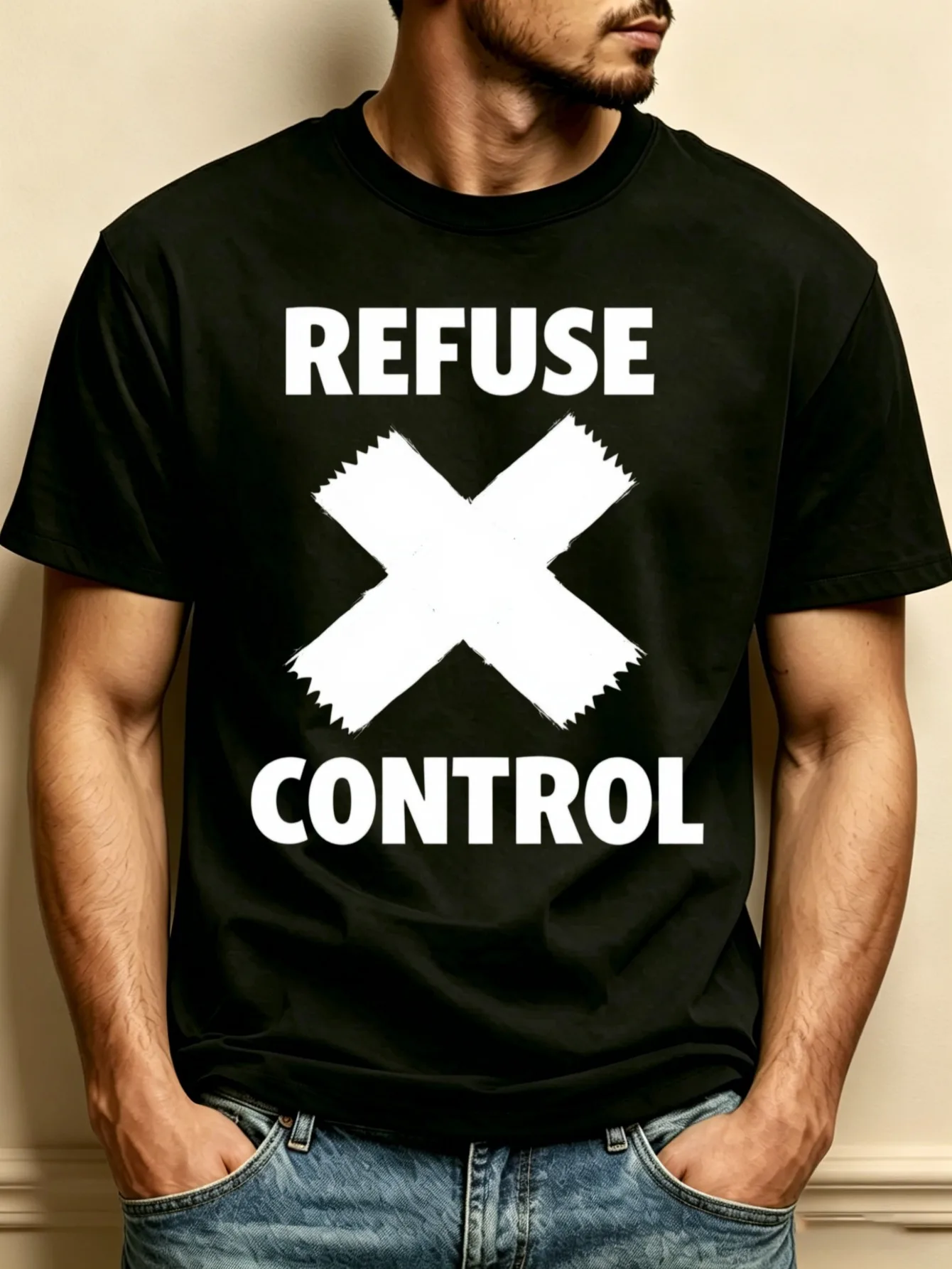 Garbage Control Graphic Design Men's Crew Neck T-Shirt, Loose Fit, Fashionable and Versatile, Soft and Comfortable Fabric, Suitable for Daily Wear and Holiday Gifts, Anti-Corporate Theme, Perfect for Spring and Autumn, Ideal Gift for Friends and Family