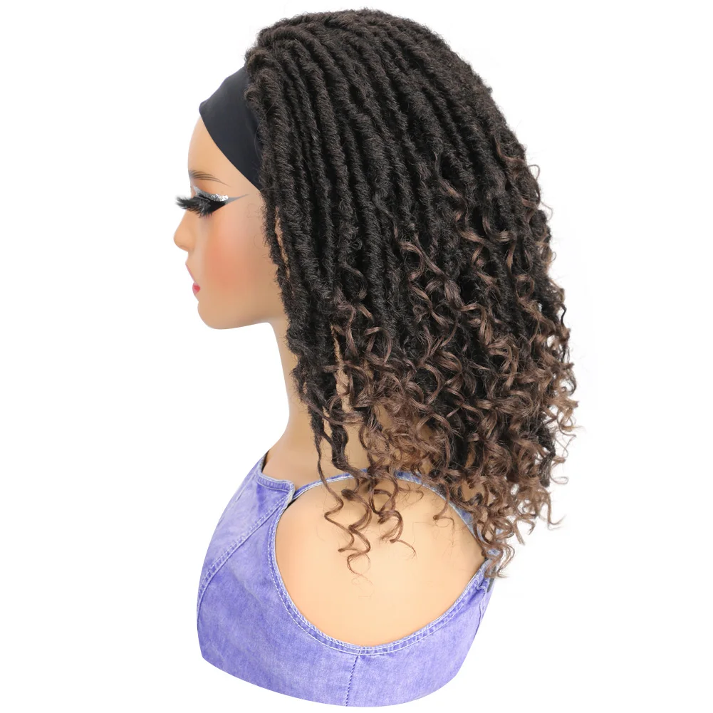 Parrucche corte Dreadlock per donne nere Faux Locs Parrucca con fascia Parrucche intrecciate Parrucca per capelli ricci Ombre Zenzero Parrucche intrecciate Locs sintetici