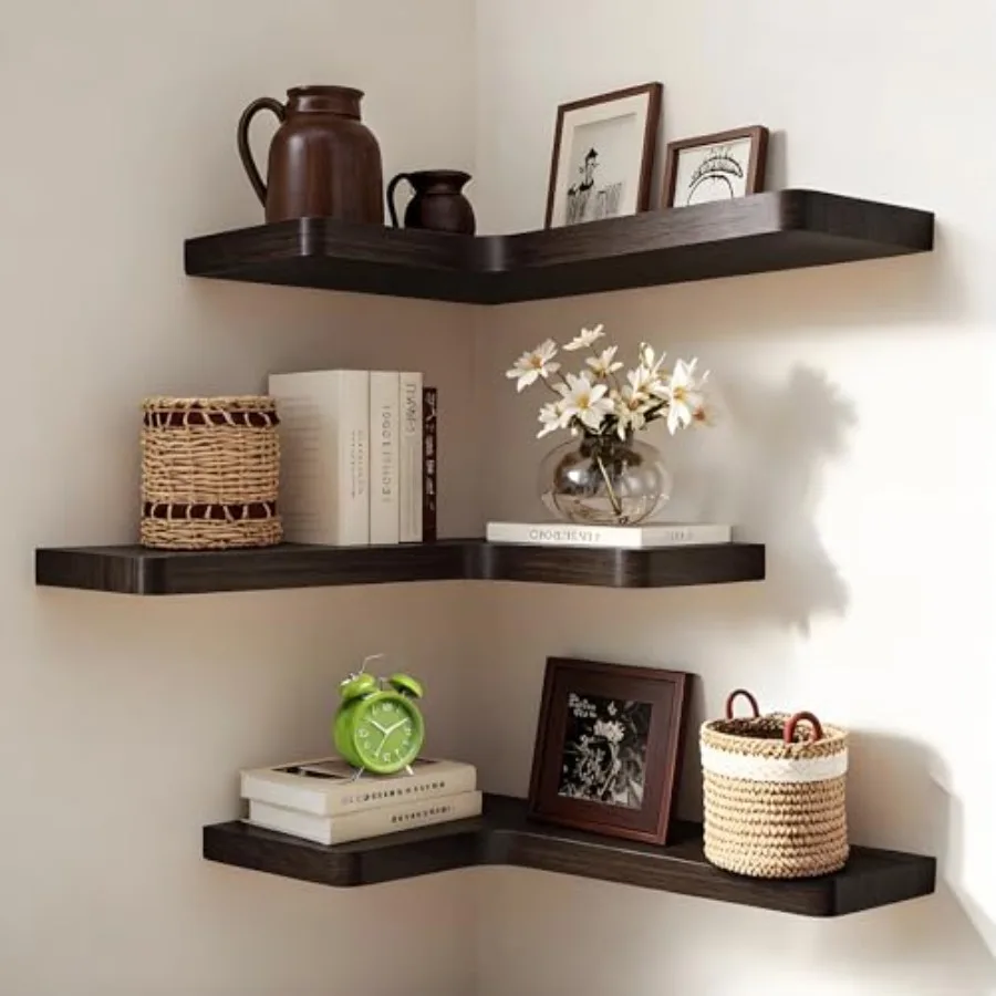 

Floating Corner Shelves Set of 3, Solid Wood Picture Wall Shelf, Floating Shelves for Storage for Bedroom Kitchen Bathroom Livi
