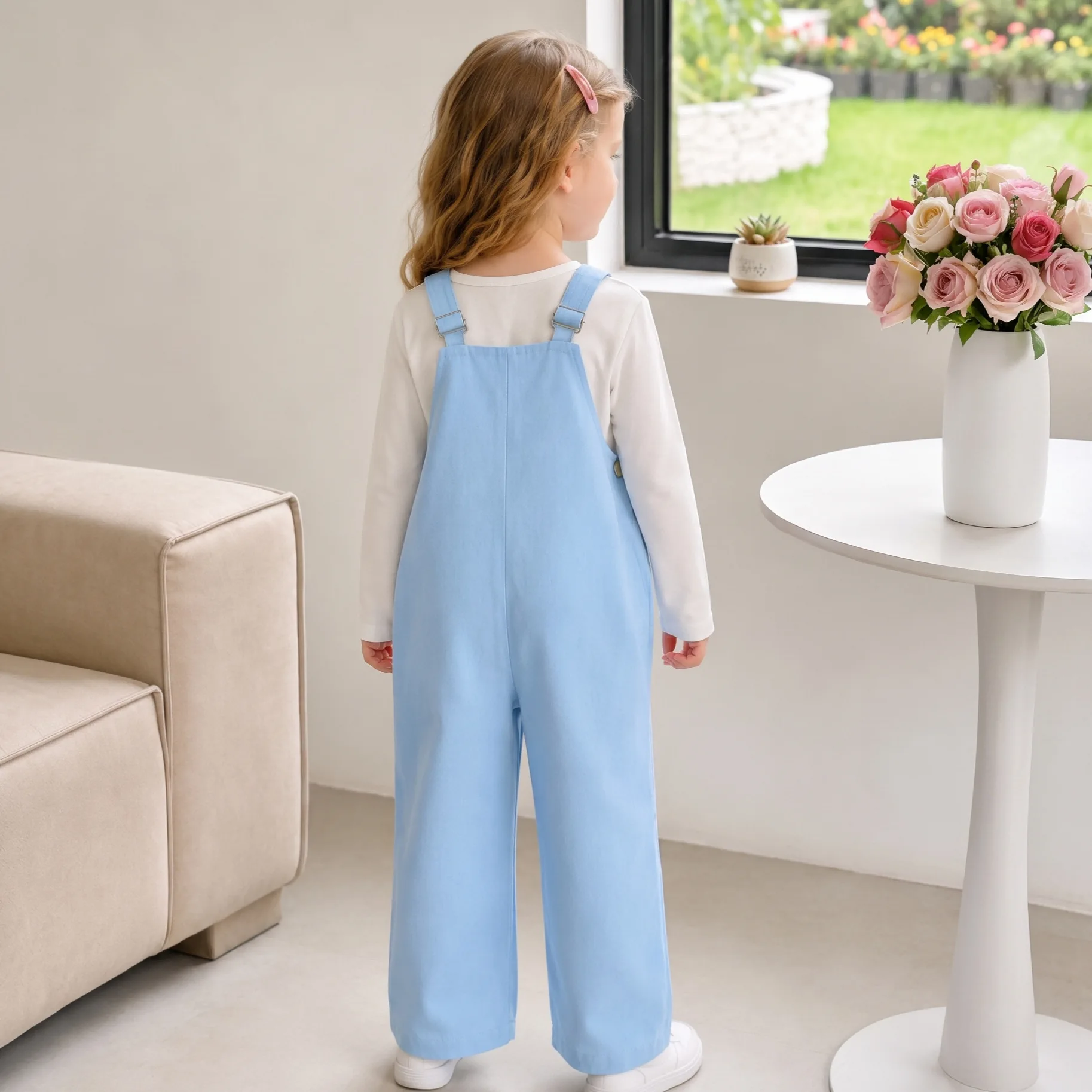 2026 new autumn girls cute flower overalls child fashion jeans denim pants
