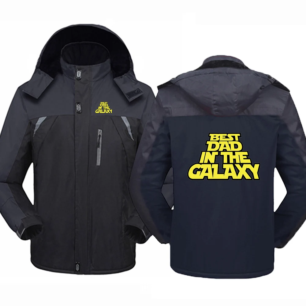 Best Dad In The Galaxy Print 2025 Autumn And Winter New Men's Thicken Warm Windproof Hoodies Versatile Hip Hop Jacket Coat