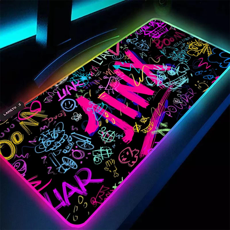 

RGB Mouse Pad Game Rubber Mini PC Keyboard Laptop Computer Speed League of Legends Jinx Desk Mat LED Gaming Acessories Mousepad