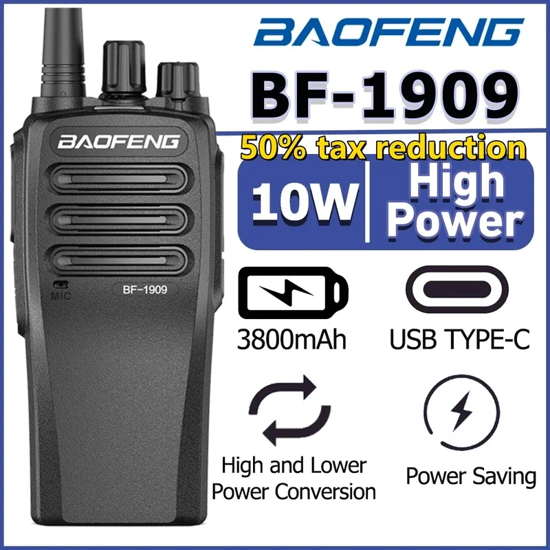 

Baofeng Bf 1909 10W High Power Walkie Talkie Long Distance Two Way Radio Type C Charging Transmitter Upgrade Bf 888S Uv 5r Uv 82