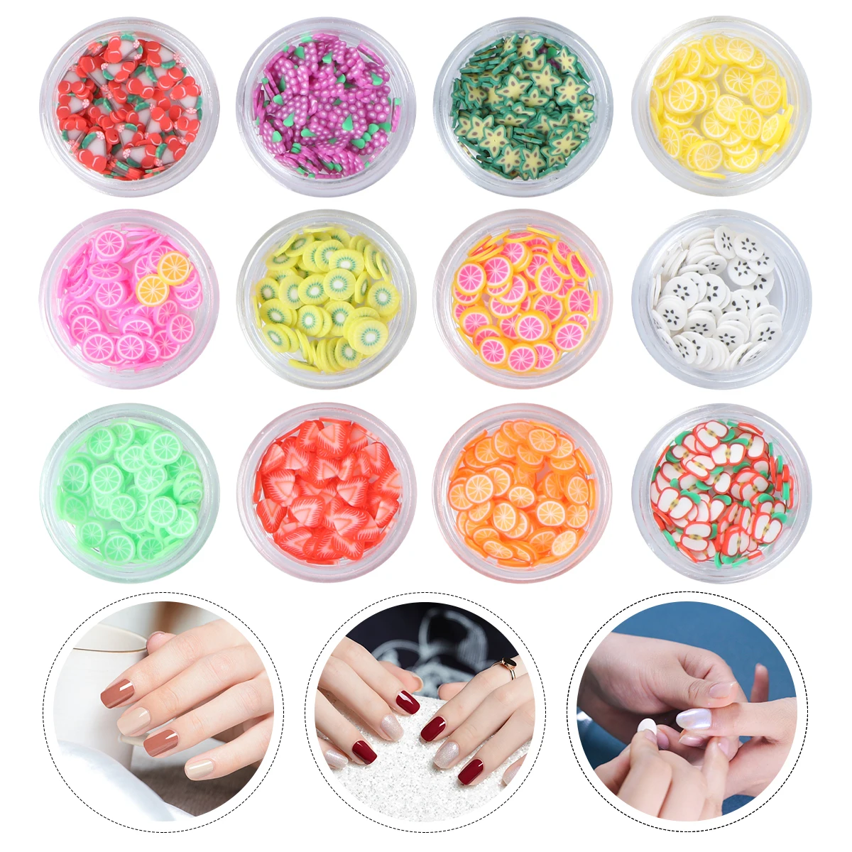 

1 set Fruit Clay Slices Art Decorations 3D Polymer Clay Diy Stickers Assorted Fruit Shapes Mixed Style Storage Box Clayslice