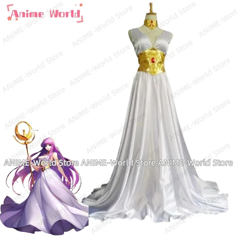 《حجم مخصص》Saint Seiya The Lost Canvas Sasha(Athena) فستان أبيض مع ملحق