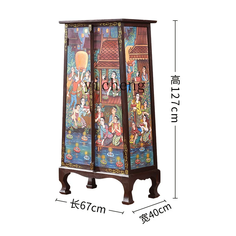 

Yy Painted Decorative Storage Cabinet Southeast Asian Style Solid Wood Furniture Entrance Cabinet