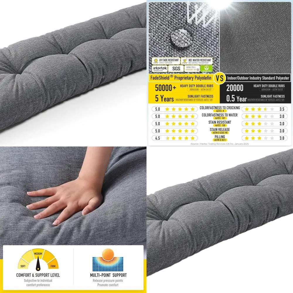 

Memory Foam Bench Cushion, Non-Slip, Fade-Resistant, Water-Repellent, Thickened, Outdoor/Indoor, 51x16x4 inches, Heather Charcoa