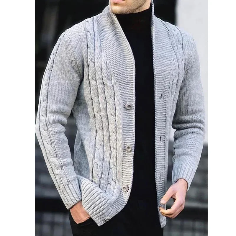 

Men's new thickened warm hemp flower style cardigan knit jacket