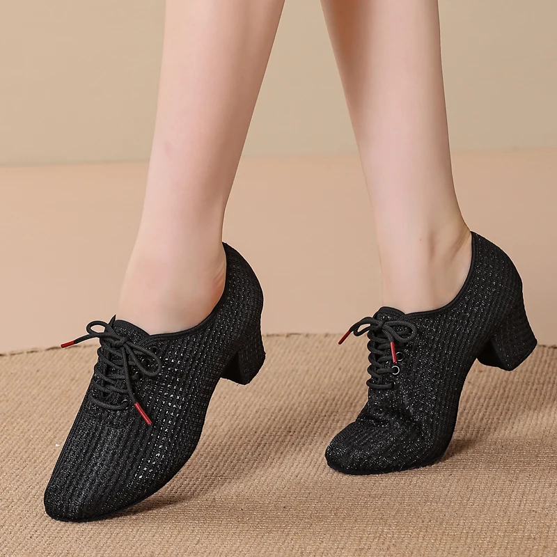 Women New Modern Dance Shoes Indoor Standard Dancing Shoes High Heeled Ballroom Latin Dance Shoes for Women 5CM Square Heels